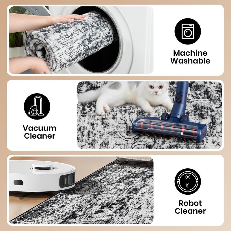 Brown Washable Vintage Faux Wool Throw Bedroom Rug, 0.3 In Low Pile & Non-Slip Indoor Floor Carpet For Home Office, Kids Room, Bedside, 4x6, 5x7, 6x9, 8x10, 9x12 Feet rugs living room