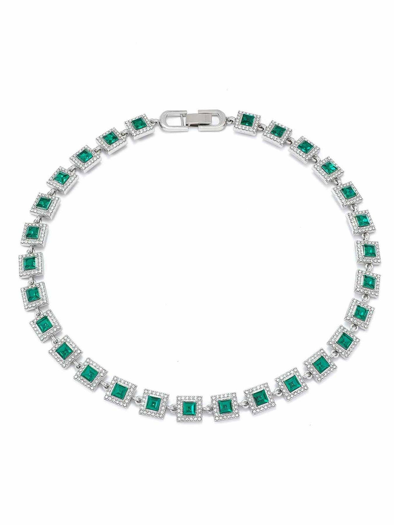 Trendy Spliced Square Color Necklace Bracelet Set, Unisex Iced Out Blingbling Design, Ideal Jewelry Gift & Punk Style Accessory