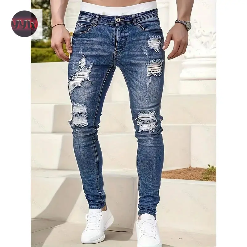 Men's YYW1 Slim Fit Ripped Denim Jeans - Medium Stretch Distressed Jeans for Streetwear, Menswear, Casual Wear (Sports & Outdoor Clothing)