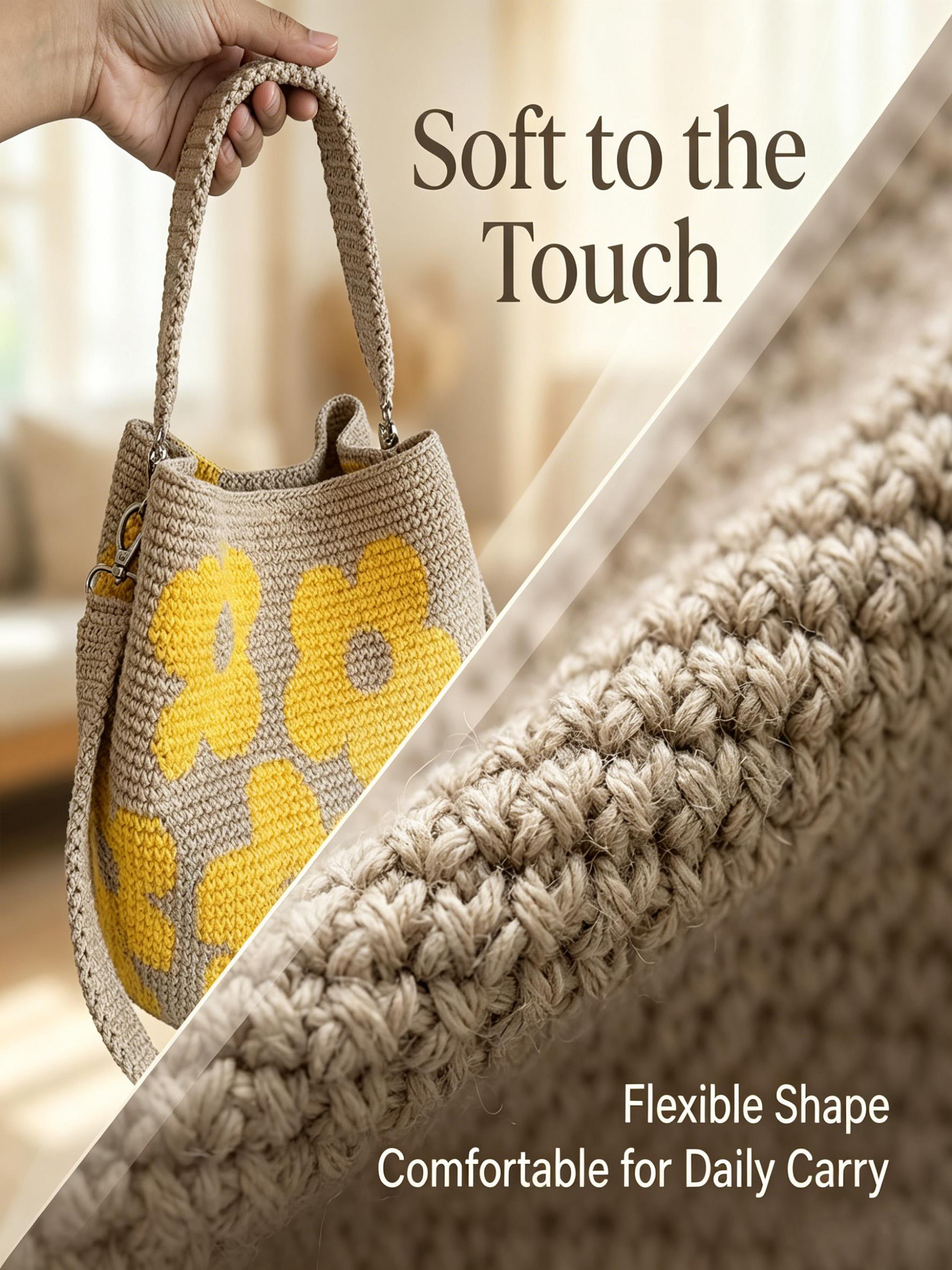 Handmade Crochet Flower Bucket Bag, Women's Mesh Knit Shoulder Bag, Cute Floral and Fringe Decor, Large Capacity, Fashionable, All Seasons, Hand Crocheted Bag Handmade Crochet Flower Bucket Bag, Women's Mesh Knit Shoulder Bag, Cute Floral and Fringe Decor, Large Capacity, Fashionable, All Seasons, Hand Crocheted Bag
