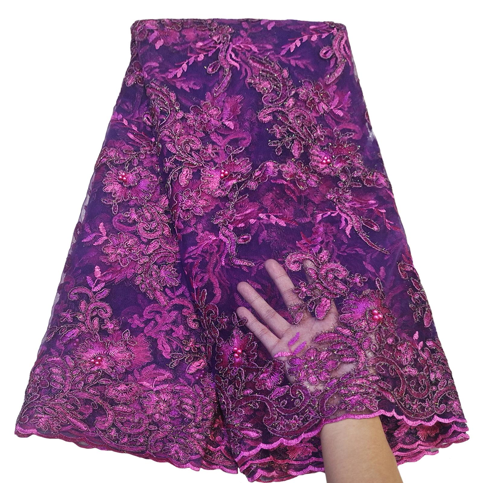 Fashion African Lace Fabric 5 Yards Sequin Embroidery