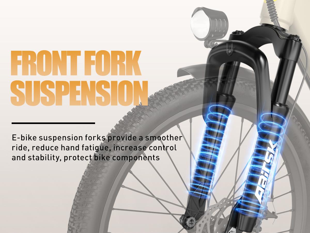 Aairsk electric bicycle, SU7, 36V13Ah, peak power 748W, lithium battery, dual suspension, removable tires, women's mountain electric bicycle 24 inches, maximum range 40 miles, 7 speeds, LED lights, display and NPC unlocking, dual disc brakes