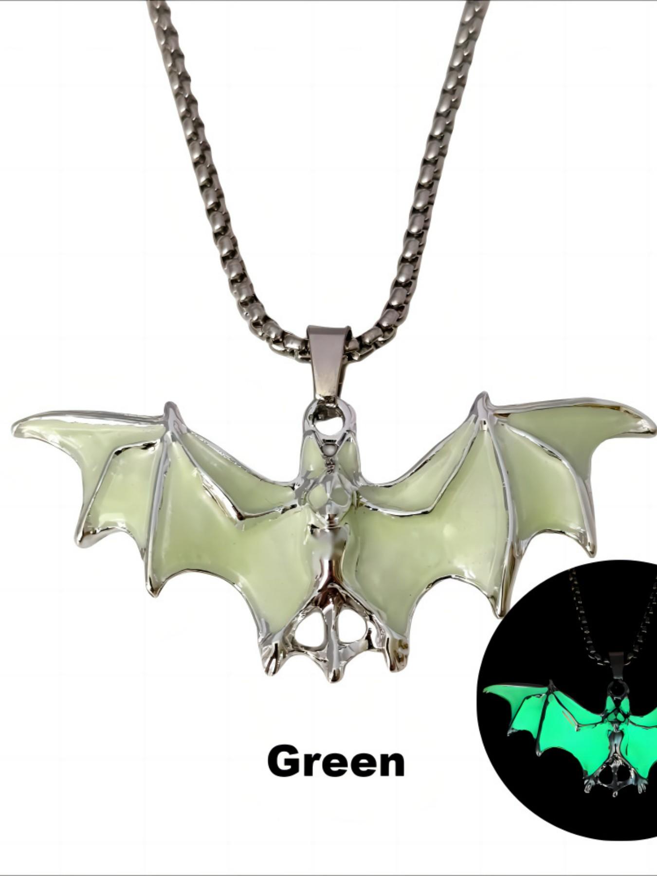 Halloween Party Glow-In-The-Dark Vampire Bat Pendant, New Cool Street Festival Necklace Accessory, Dark Theme Jewelry for Halloween