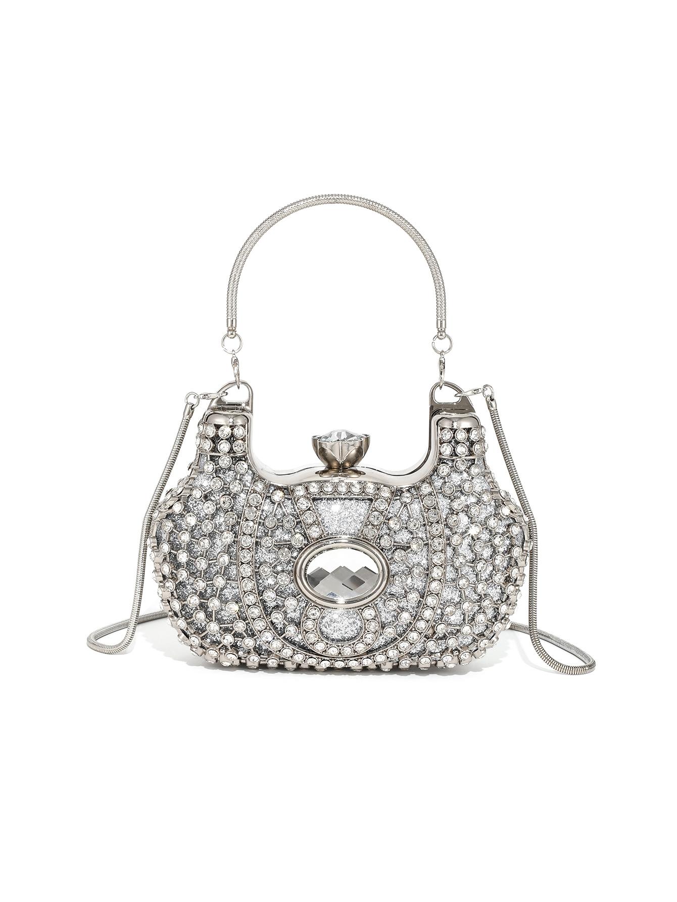 Elegant Crystal Diamond Evening Bag, Handmade Luxury Clutch, Perfect for Weddings & Parties, Fits 6.5-Inch Phone, Versatile Crossbody Design