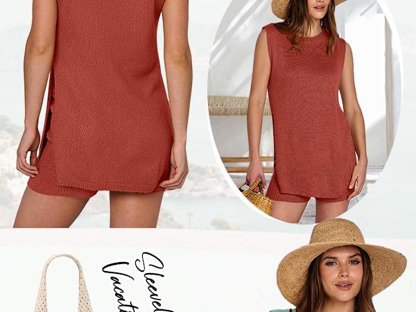 ANRABESS Women Summer 2 Piece Outfits Sleeveless Knit Sweater Top & Shorts Soft Lounge Sets Travel Beach 2025 Clothes