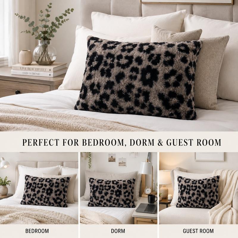 Luxury Faux Rabbit Fur Pillowcase, Leopard/Tiger/Butterfly Print & Solid Color Decorative Pillow Cover, Ultra Soft Plush Fluffy Cozy Bedding, Queen Size 50 x 75 cm (19.7 x 29.5 in), All-Season Decor for Bedroom, Dorm, Sofa & Guest Room