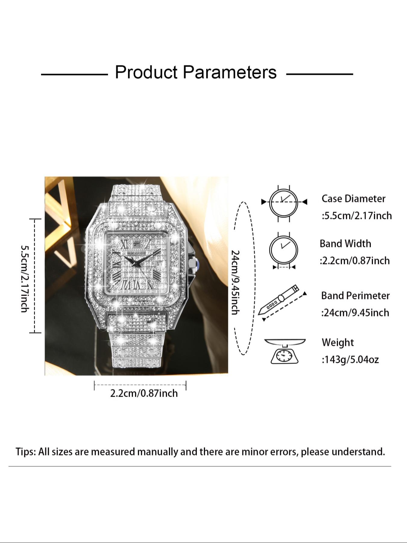 RICECGO Luxury Full-Diamond Men's Watch: Sparkling with diamonds, this timepiece features elegant design and refined details, showcasing the charm of a stylish man. It is an accessory that elevates your style, Fashionable Wristwatch