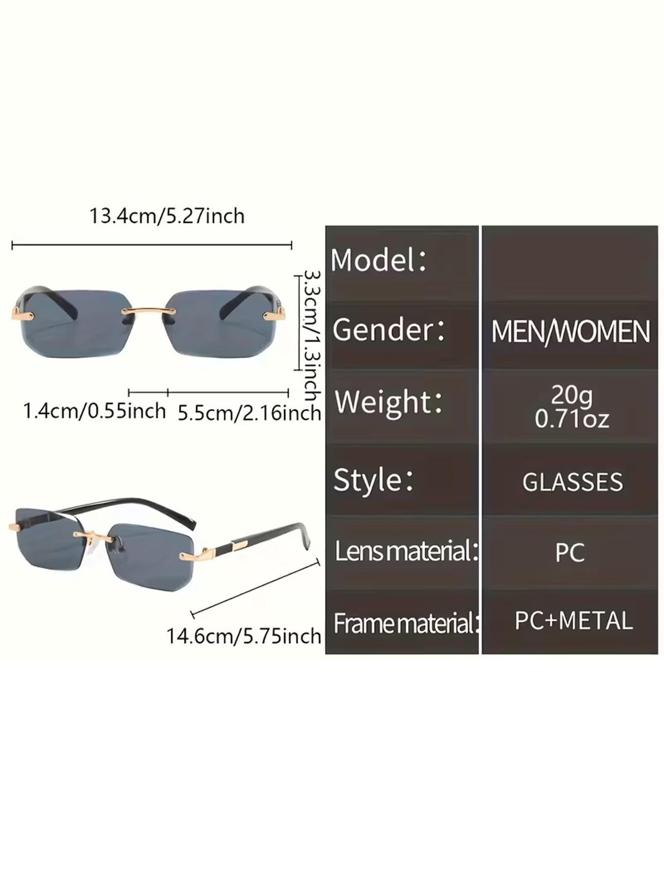 2 Pcs Fashionable Sunglasses, Yk2 Style Frameless Cut Edge Glasses, Unisex Summer Party Vacation, Includes Cleaning Cloth