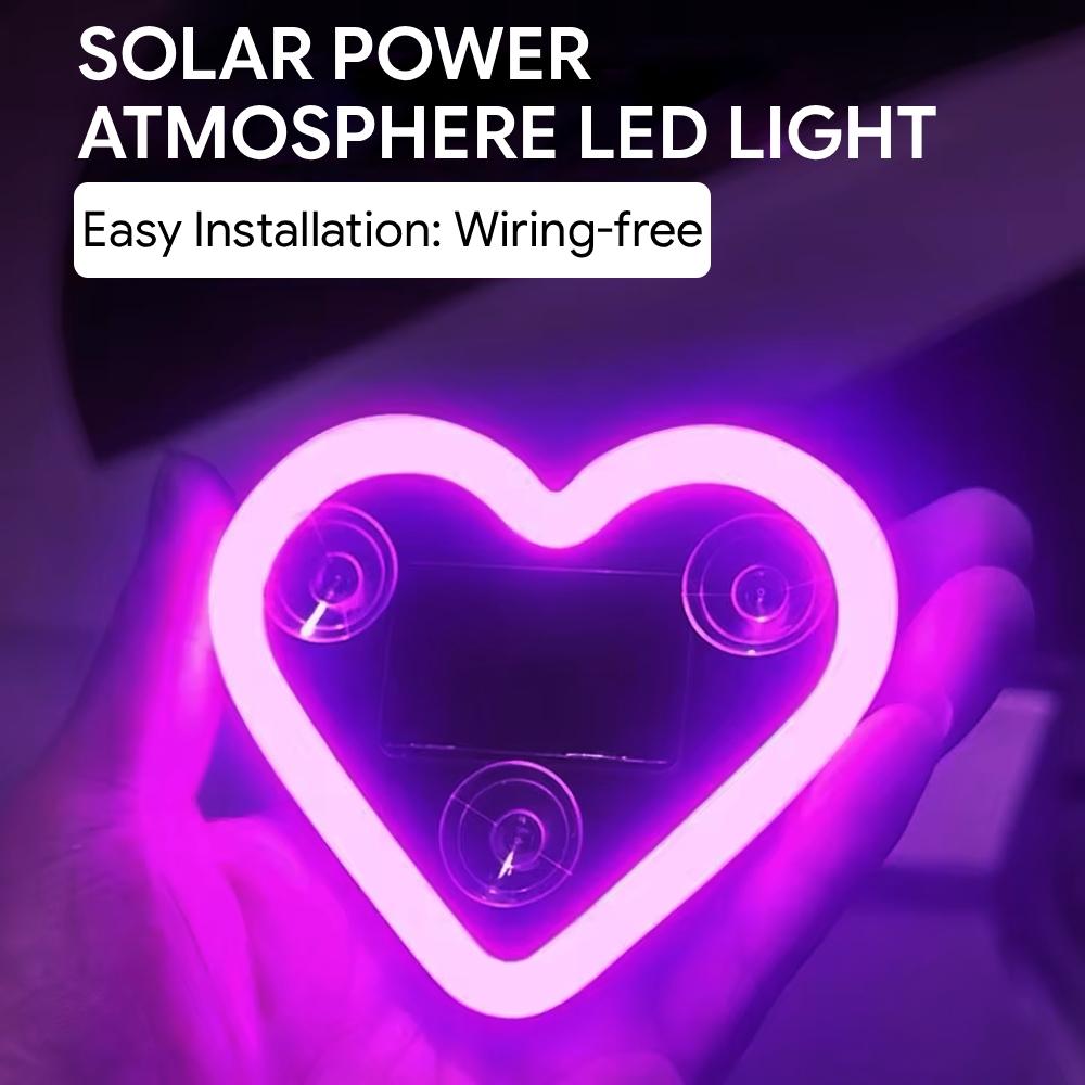 Solar Powered LED Heart Shape Decorative Atmosphere Light, Led Mood Light, Suction Cup Design, Supports USB Charging, Perfect for Home Decoration