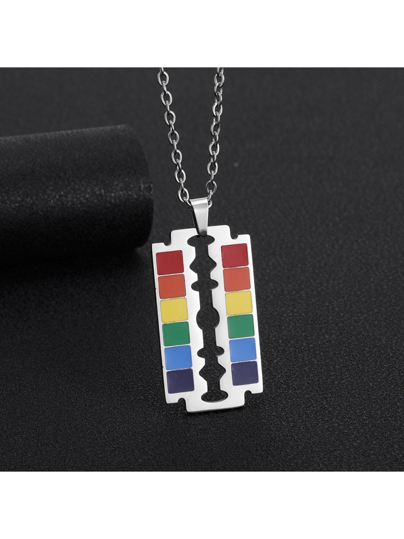 Rainbow Razor Blade Necklace | LGBTQ+ Pride Stainless Steel Pendant | Punk Jewelry for Gift