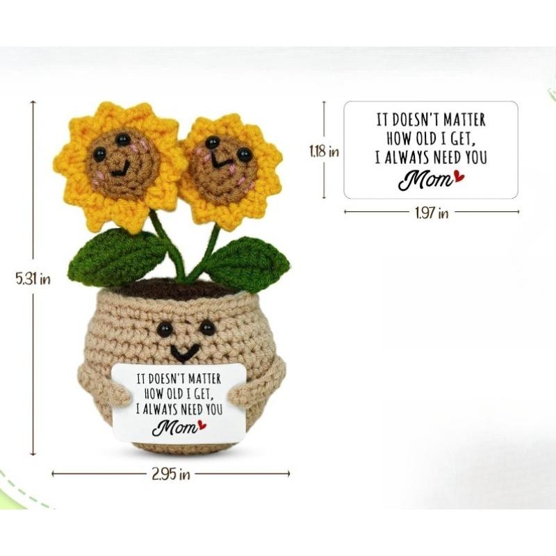 Mini Crocheted Sunflower with Message Card - Birthday Gift, Emotional Support Crocheted Sunflower Ornament for Mom