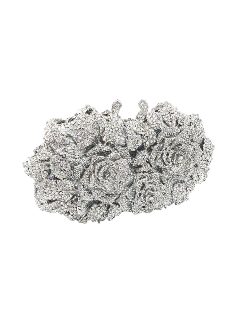 Elegant Evening Bag for Women, Sparkling Floral Crystal Wallet, Handmade Metal Rhinestone Clutch, Perfect for Weddings and Formal Events