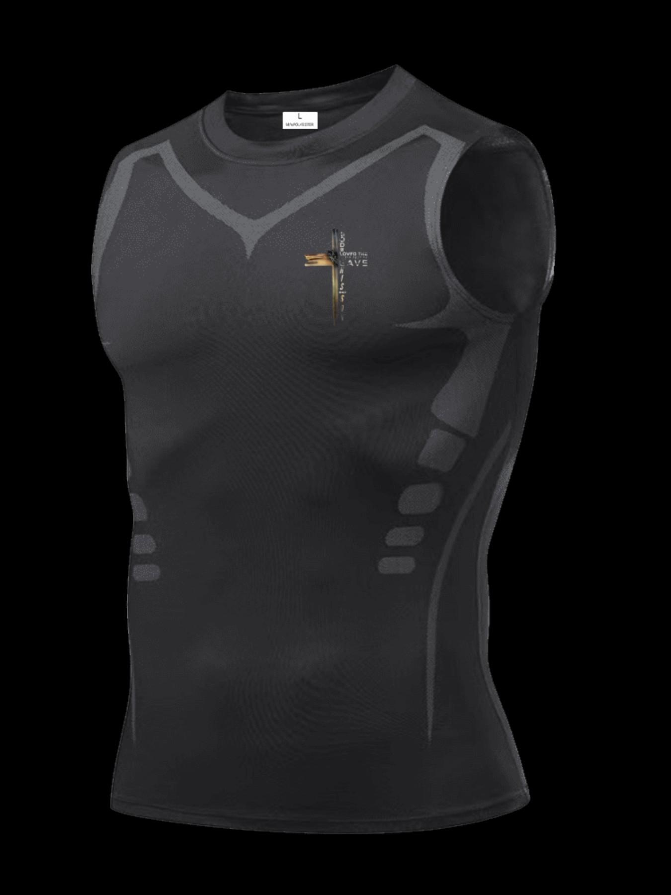 Men's Short Sleeve Sporty Tee, Quick-Dry Breathable Fabric, Cross Pattern Print, Ideal for Gym, Running, Boxing, Outdoor Activities