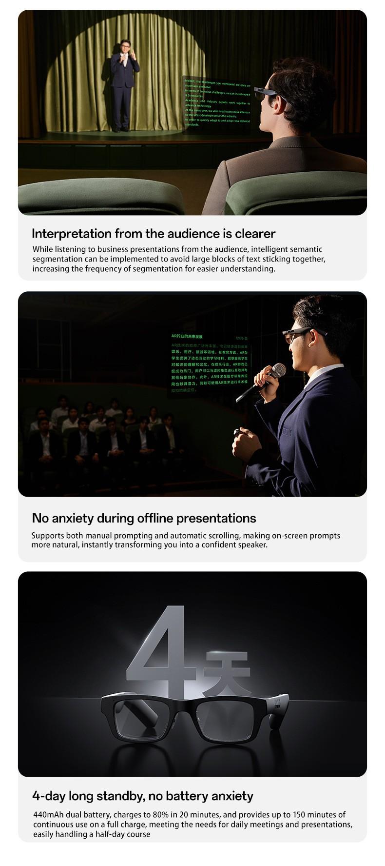 Domars AR Translation Glasses,AI Smart Glasses Real-Time Translator with Languages Support, Synchronized Teleprompter,Smart Blue Light Blocking Glasses with Speakers, Waterproof Bluetooth Eyeglasses for Meeting Discussions Travel, Business & Study