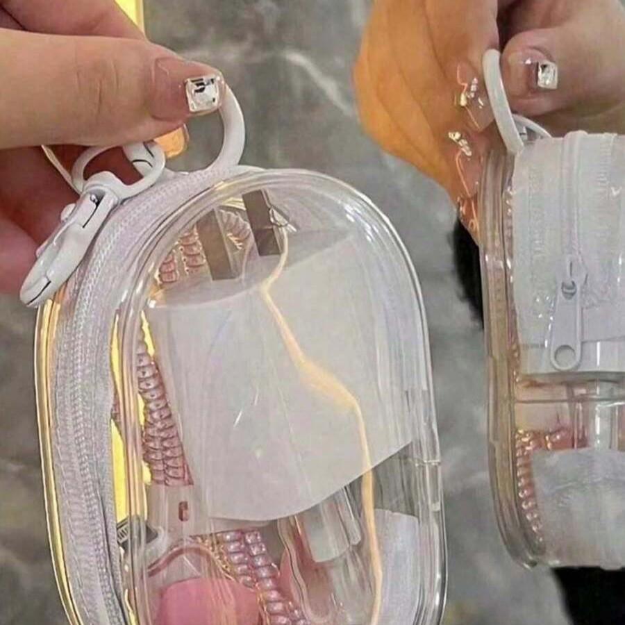 Transparent Multi-Purpose Data Cable Storage Bag, Portable Hook Design for Headphones, Ideal for Travel, 1 Piece