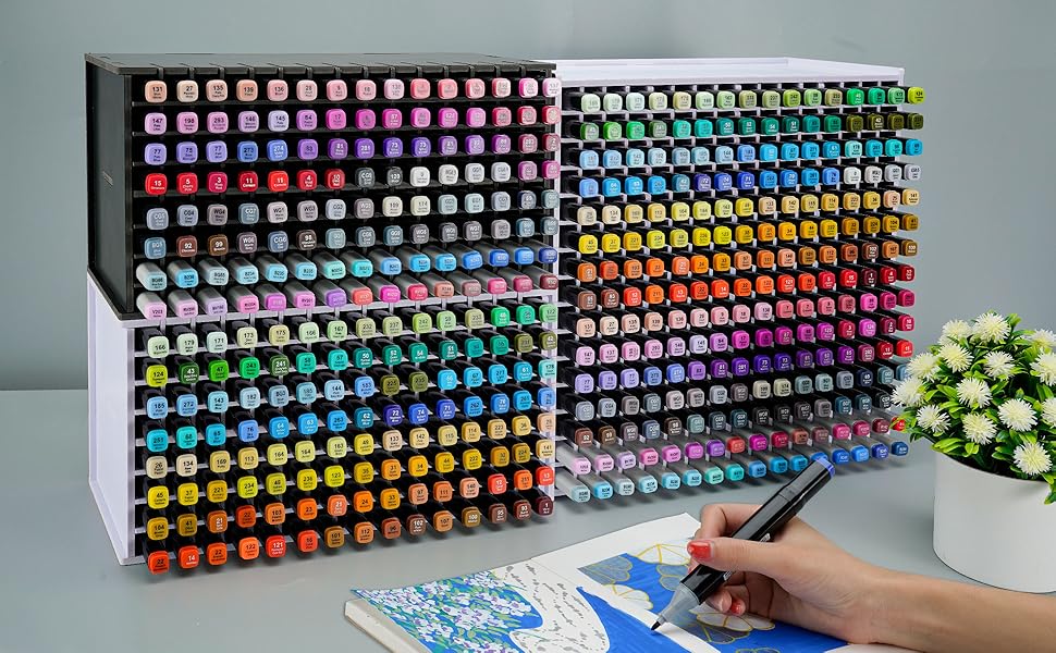Marker Pen Organizer Holder for 240 Markers, Craft Art Supply Storage Rack, Desktop Art Marker Pens Colored Pencils Holder Storage Case for Home Classroom Office