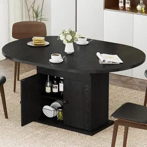 43.3in to 59in Extendable Round Dining Table for 4 8 People Modern Expandable Kitchen Oval Dining Table Space Saving with Storage Shelf LED Lighted Marble Top Dining Room Table for Kitchen Living Room