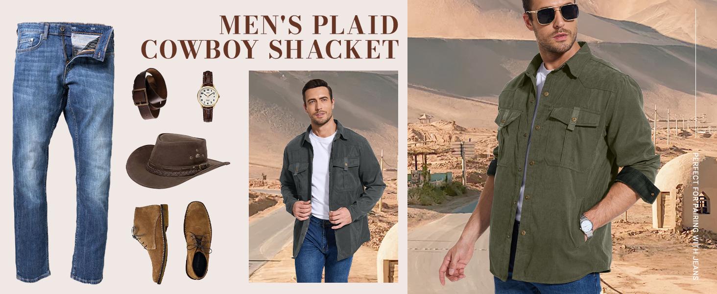 Men's Flannel Lined Shacket Lightweight Warm Snap Western Plaid Shirt Jacket for Outdoor Cowboy Casual Work