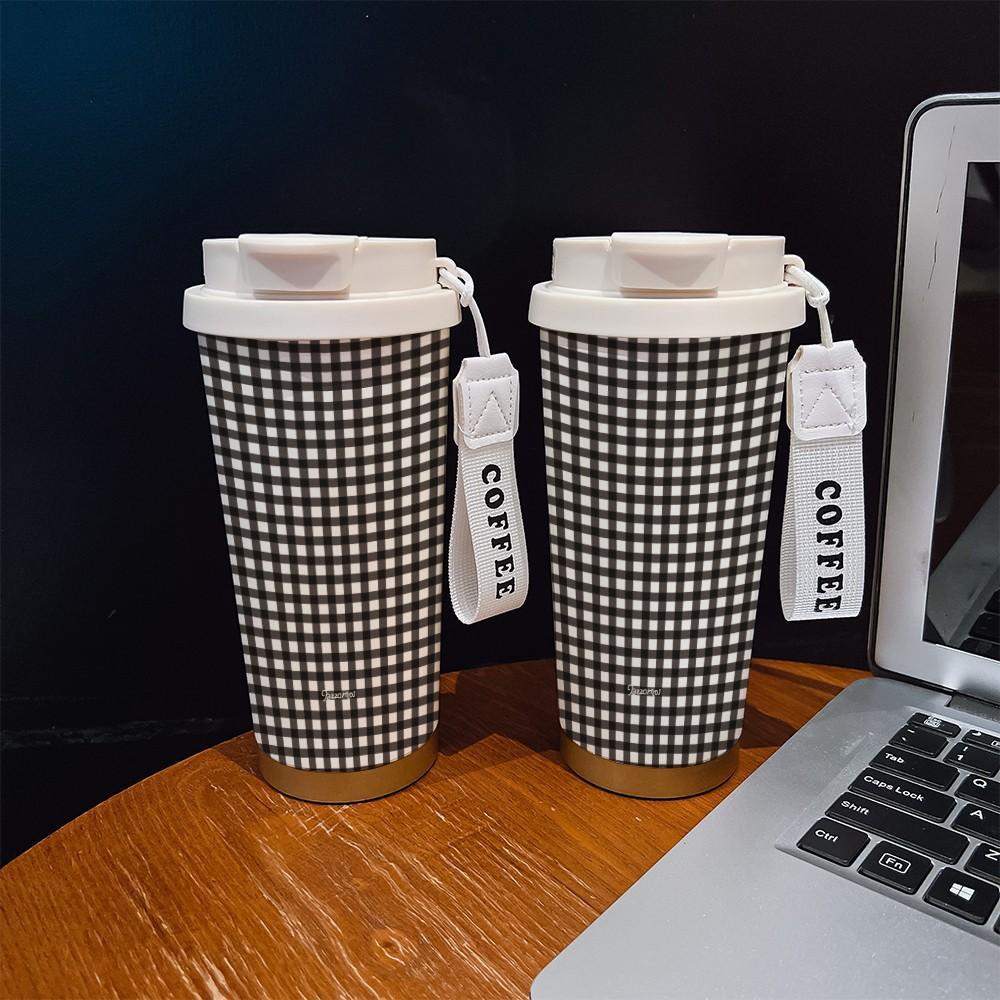 Abstract Chessboard Texture Coffee Cup, Portable Dual Drink Insulated Tumbler, Heat/cool Keeper, Boho Style, Office, Travel, Sports