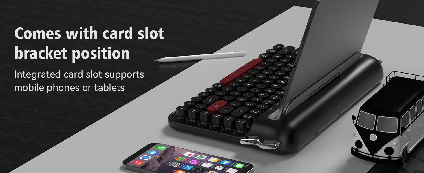 AF84 membrane keyboard wireless dual-mode 2.4G+Bluetooth AJAZZ office keyboard dual color circular keycap retro typewriter keyboard with grooves for placing mobile phones and tablets, high-value girl gift, self provided AAA battery * 2