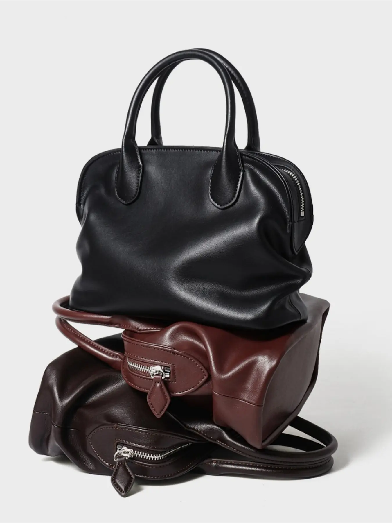 Handbag small bag row old money wind handbags genuine leather cowhide bag commuter bowling bag