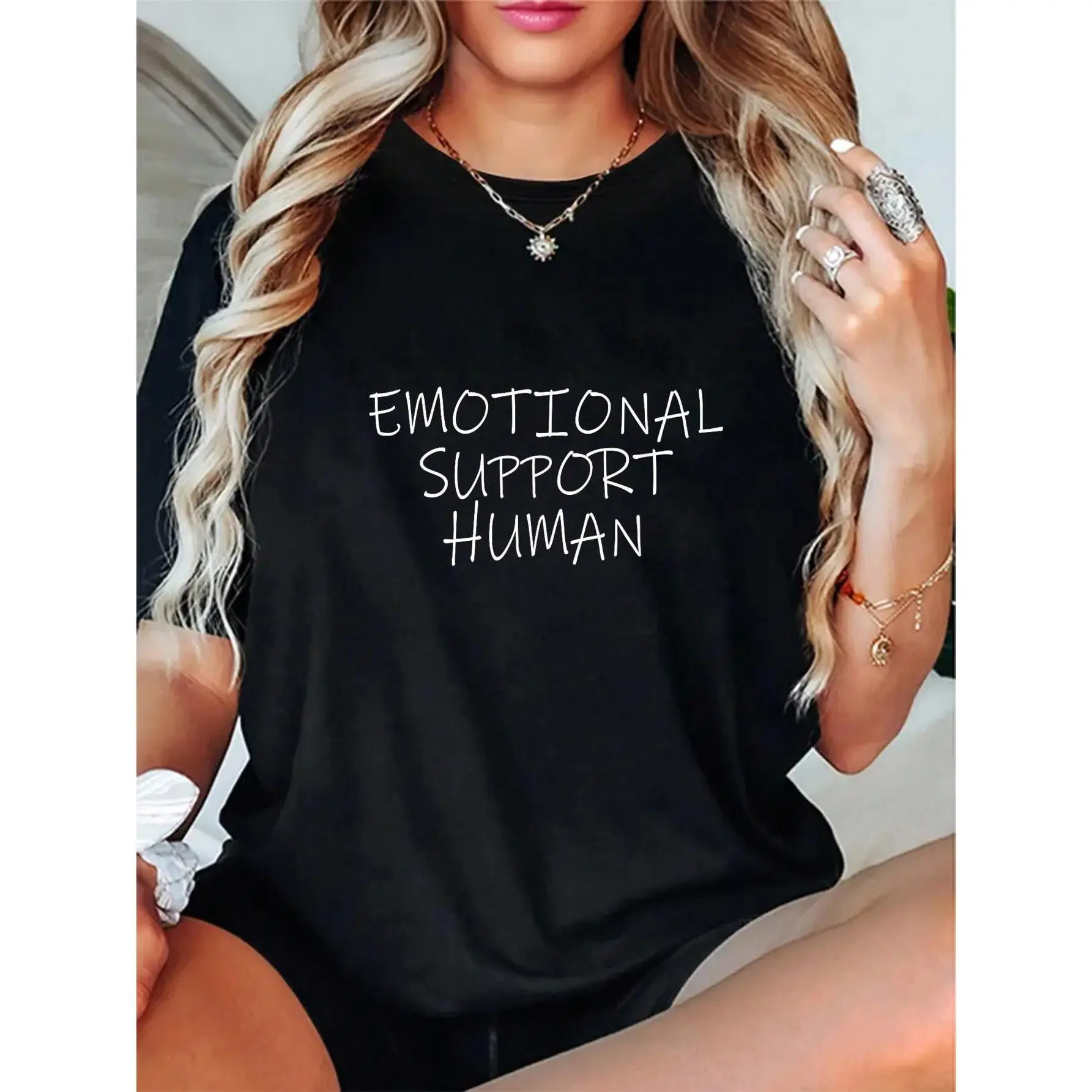 Emotional Support Human Service People Mental Health T-Shirt Round Neck Short Sleeve T-Shirt Women's Men's Graphic Tee Casual Tops