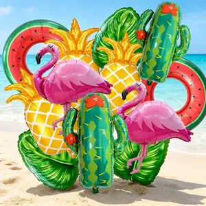 14-Piece Tropical Summer Aluminum Foil Balloon Set, Hawaiian Theme Decor for Pool Parties, Beach Events, Fruit Store Displays