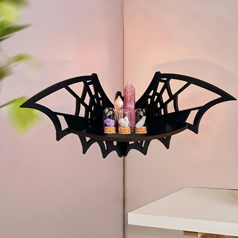 Bat Wall Shelf, Wooden Spider Bat Corner Rack, Halloween Decorative Wall Mount, Floating Display Stand, Art Animal Theme Room Accent