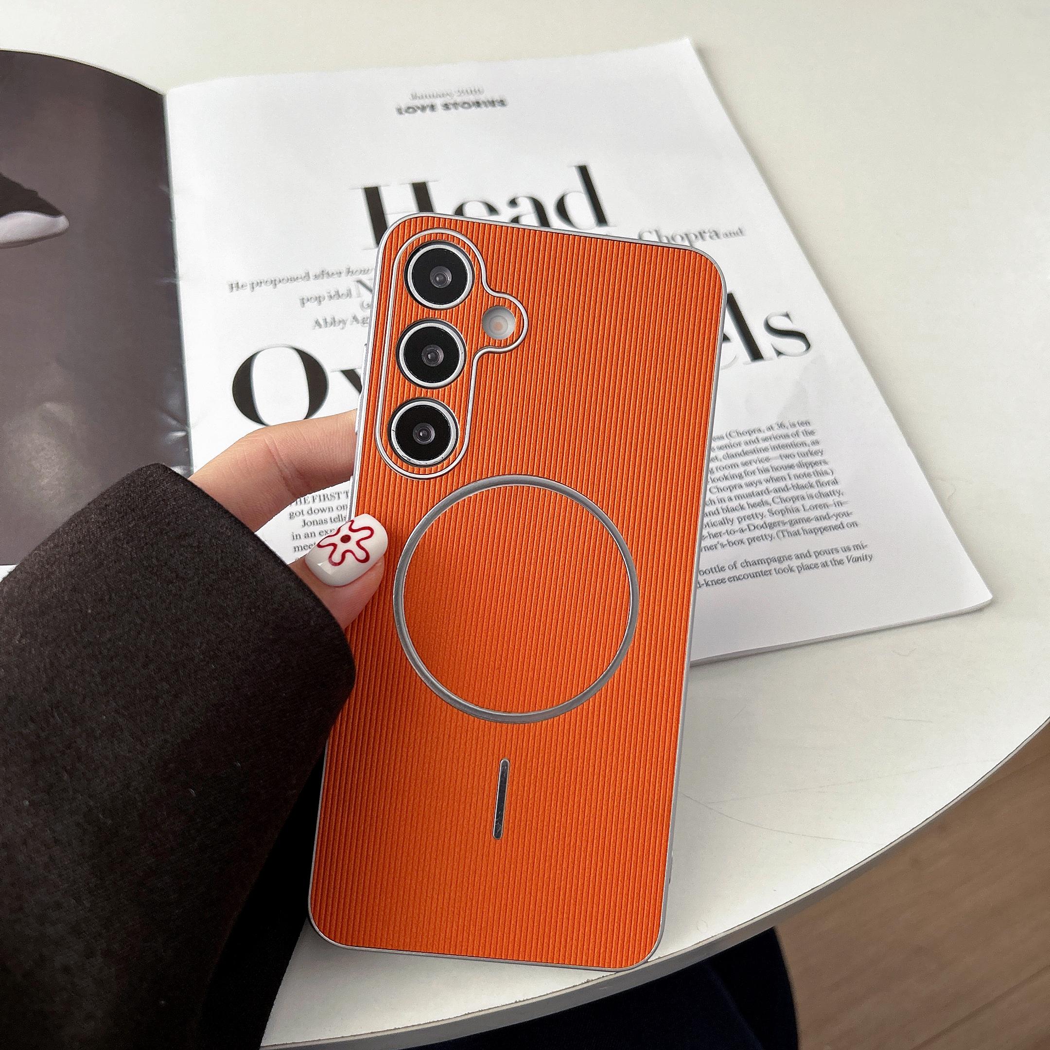 Electroplated Silver Vertical Stripe Magnetic Phone Case, Shockproof Samsung Galaxy S26/s25/s24 Series, Unisex Gift Idea