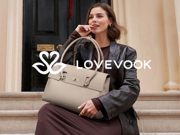 【Valentine's Day Gift】LOVEVOOK Retro Laptop Bag, Clamshell + Rotating button Design, PU Leather Women's Work Handbag Crossbody Bag, Waterproof Business Office Professional Handbag Shoulder Bag, Suitable for Most 15.6-inch Computers,TikTokShopJumpstartSale