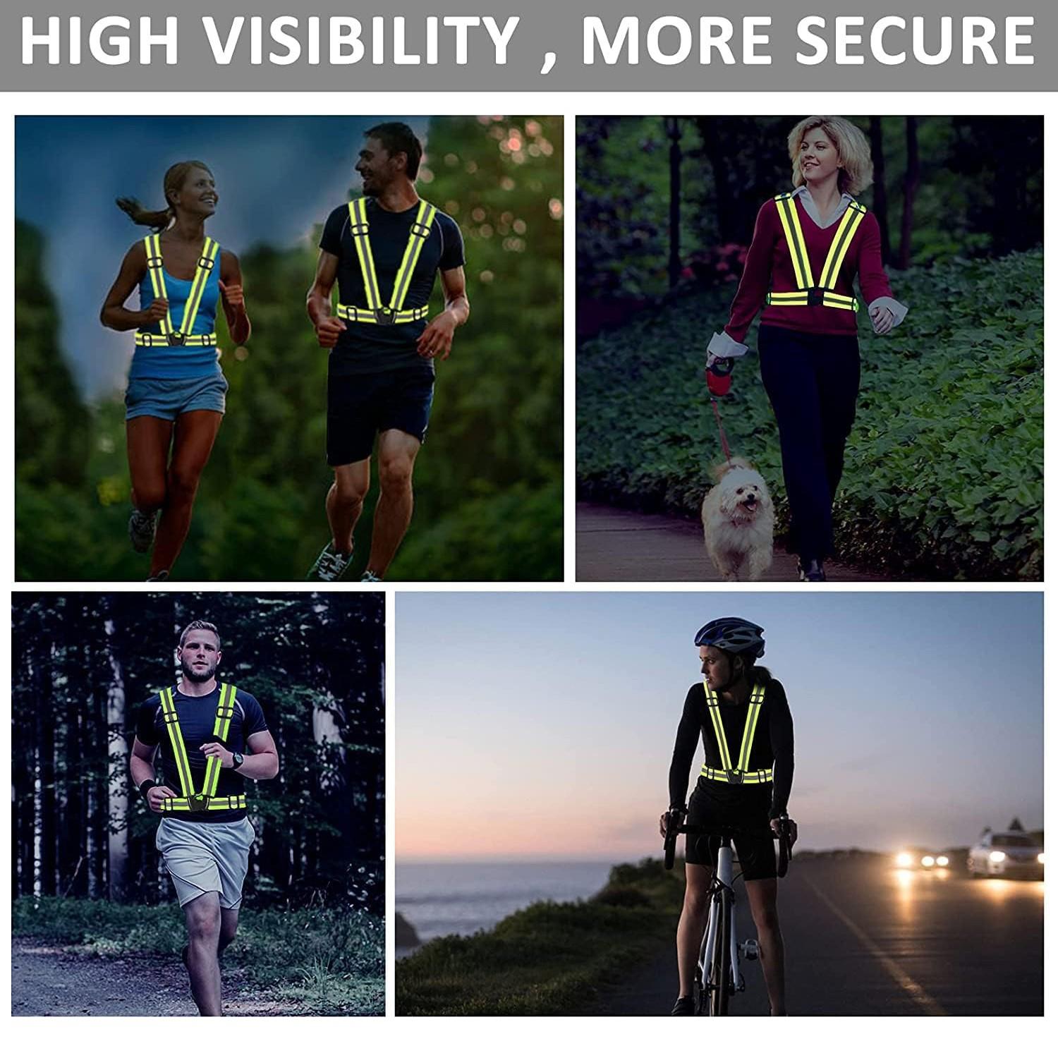 3-Piece Reflective Running Straps Set, Night Running Safety Vest, Cycling Reflective Jacket, Adjustable High Visibility Safety Reflective Vest, High Brightness Reflective Belt & Straps