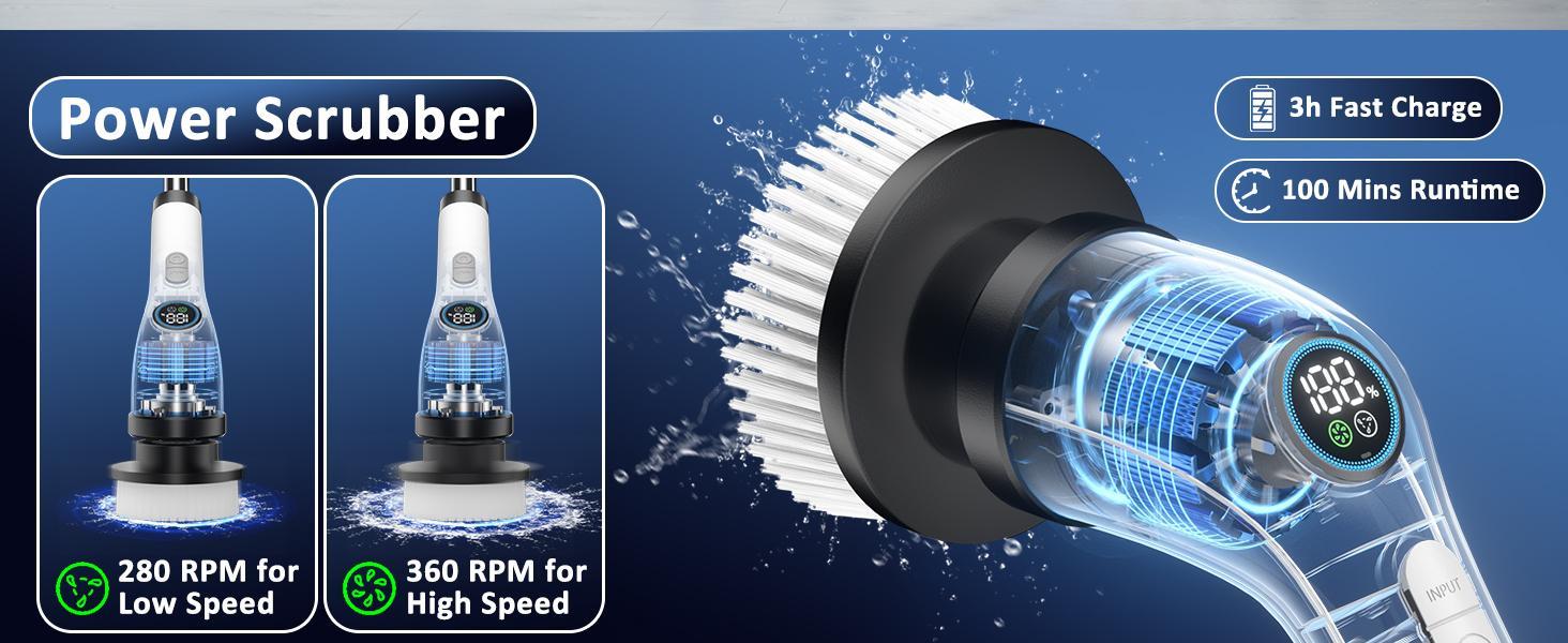 Electric Spin Scrubber, Cordless Shower Scrubber Full-Body IPX7 Waterproof, Electric Cleaning Brush with 7 Replaceable Brush Headsand 3 Adjustable Extension Handle, 2-Speed for Bathroom, Kitchen, Toilet, Window, Pool, OutdoorFun, FathersDayGift Electric Spin Scrubber, Cordless Shower Scrubber Full-Body IPX7 Waterproof, Electric Cleaning Brush with 7 Replaceable Brush Headsand 3 Adjustable Extension Handle, 2-Speed for Bathroom, Kitchen, Toilet, Window, Pool, OutdoorFun, FathersDayGift
