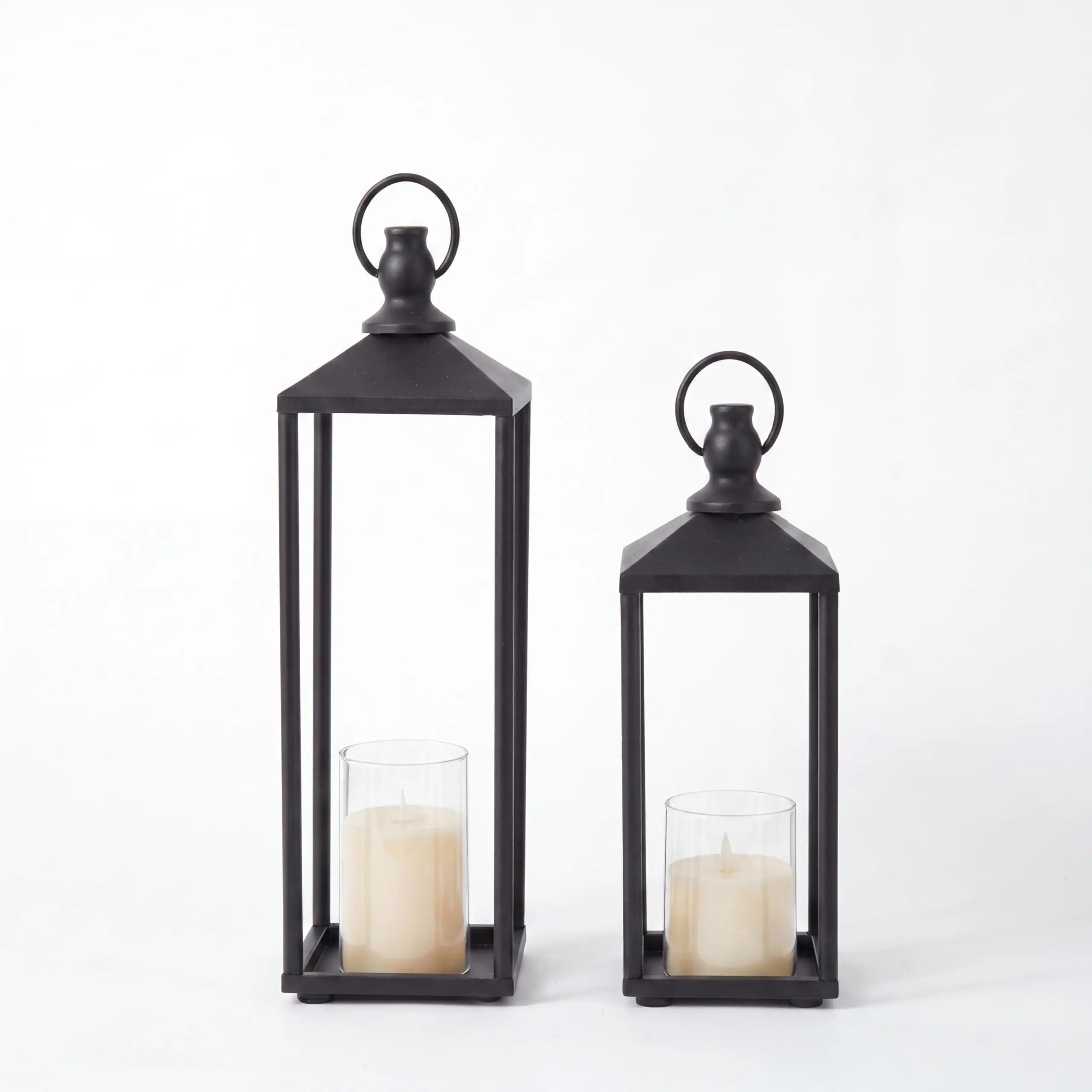 GARVEE 13" 17" Large Lanterns Decorative Indoor, Set of 2 Modern Farmhouse Metal Black Lantern, Outdoor Lanterns for Porch, Home, Patio, Garden, Floor, Halloween & Christmas, No Glass