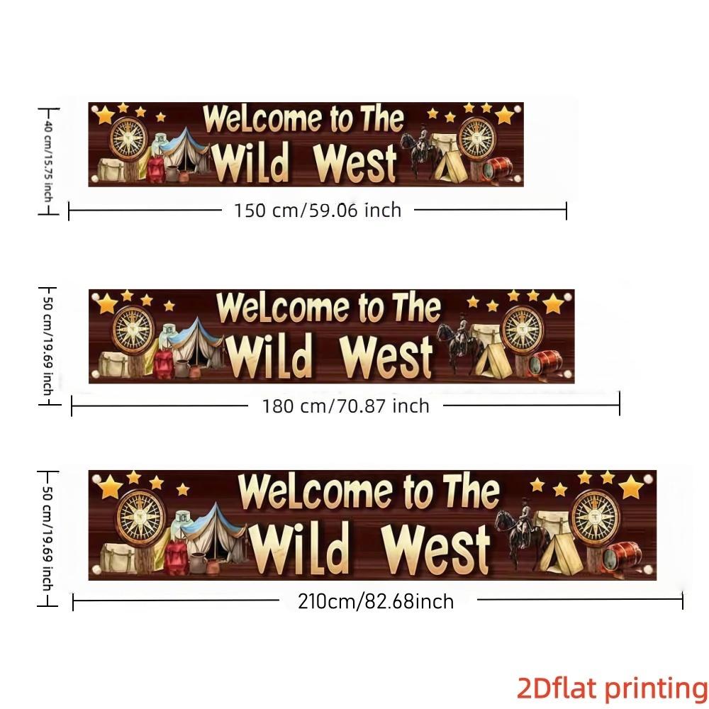 2DFlat1pc Western Cowboy Style Themed Banner Backdrop, With Vintage Wood Texture, Cowboy Tent & Compass Elements, Ideal for Western Themed Party, Cowboy Birthday, Camping Themed Event, Retro Tavern Decoration, Also as Wall Hanging or Photo Background,