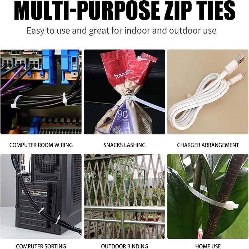 100pcs Durable Nylon Cable Ties, Self-Locking, Secure Fastening, 7.875-10cm, Ideal for Home Office Garden Industrial Wiring, Cable Management