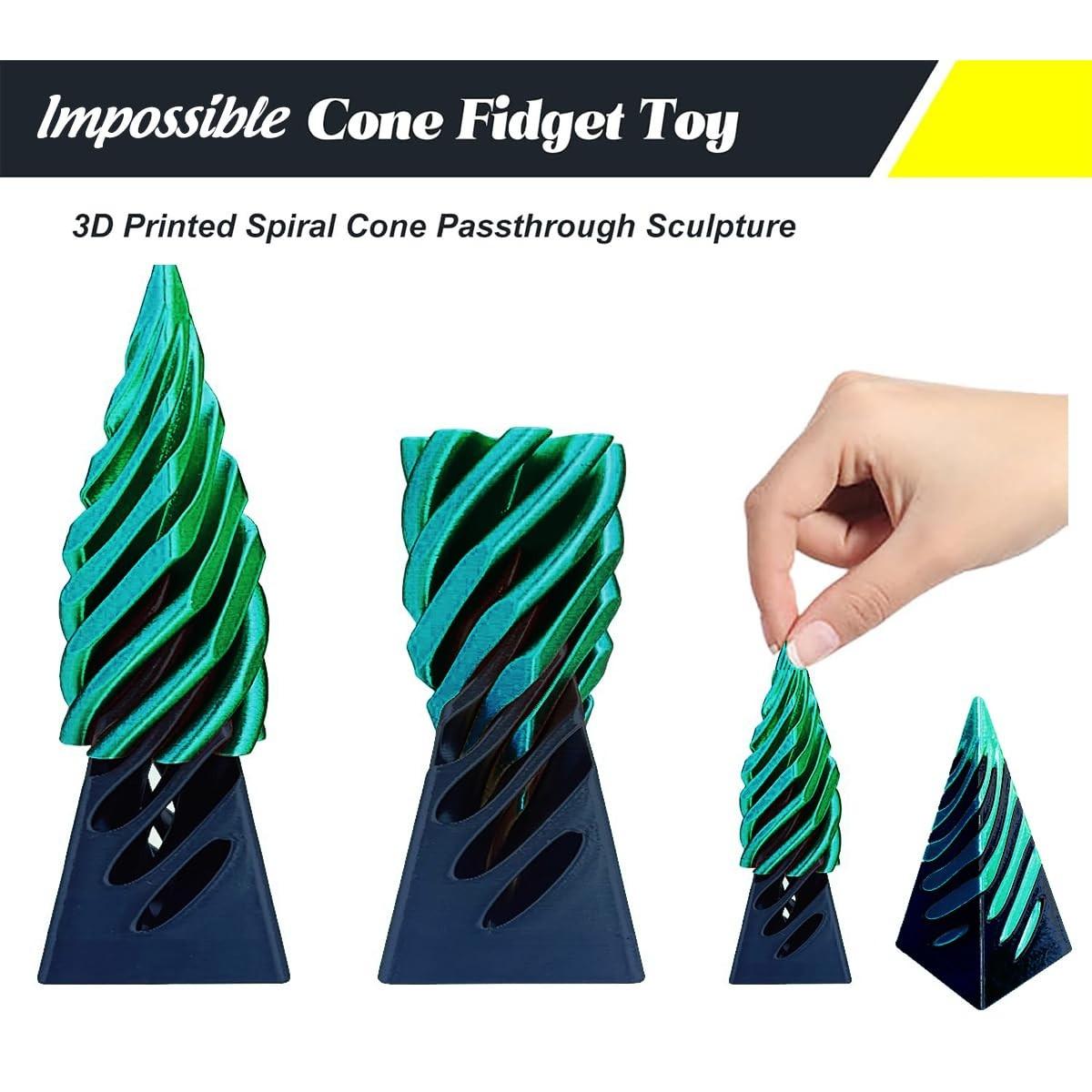 3Pcs Impossible Cone Fidget Toys, 3D Printed Spiral Cone Passthrough Sculpture, Mini Stress Relief Desk Decor, Sensory Anxiety Relief Toy for Adults, Cool Novelty Gift