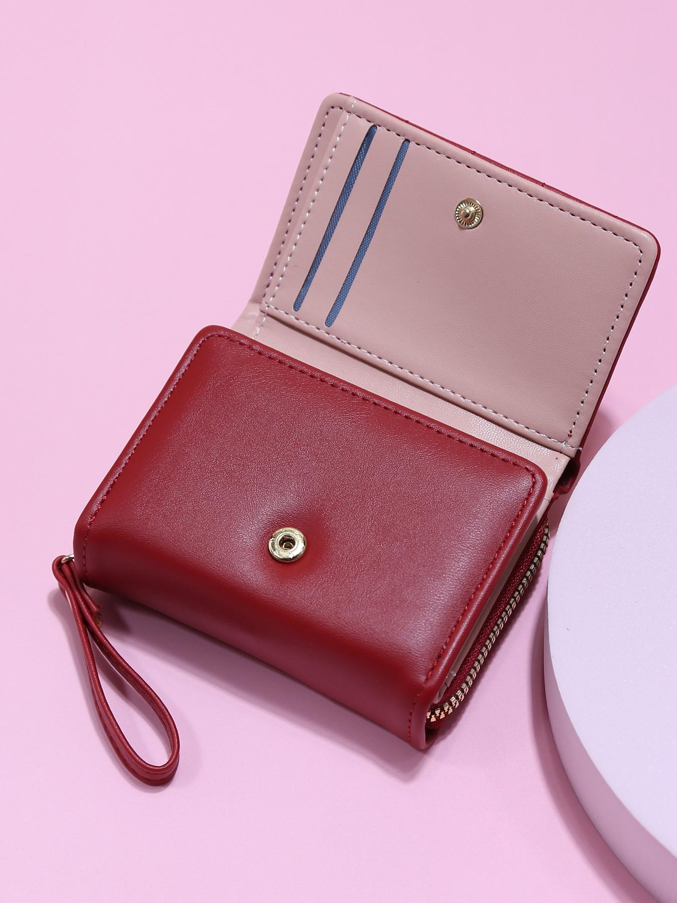 Trendy Mini Soft Leather Wallet for Women, Diamond Pattern Butterfly Metal Decoration, Multi-Card Slot ID Holder Handbag Portable Coin Purse