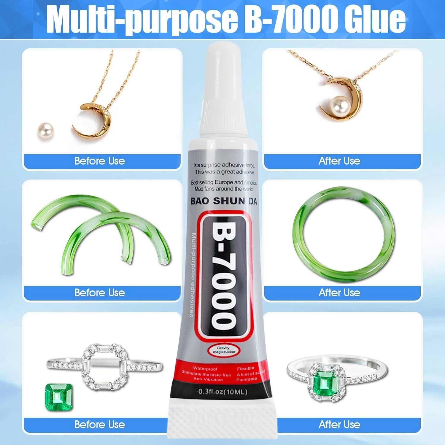 5pcs B-7000 Glue Clear for Rhinestone Crafts, Jewelry and Bead Adhesive B7000 Semi Fluid High Viscosity Glues for Clothes Shoes Fabric Cell Phones Screen Repair Metal Stone Nail Art Glass