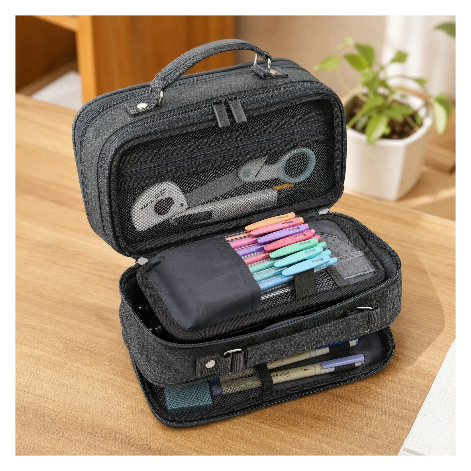 Large Capacity Pencil Case with 4 Compartments, Double Zipper Pen Pouch Organizer, Storage Bag for School, Office, Teen Girls, Boys, Men & WomenGift