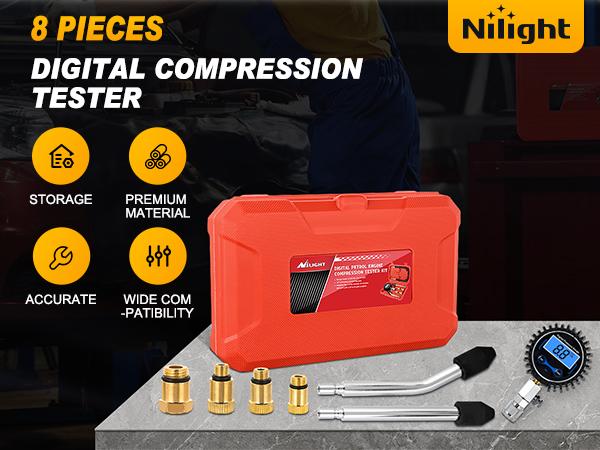 Nilight Compression Tester Kit, Digital Compression Gauge 0-250PSI Automotive Tool for Petrol Gasoline Engine Cylinder Compression Test with Adapter & Hose Car Scanner Fixed Truck  dealsforyoudays
