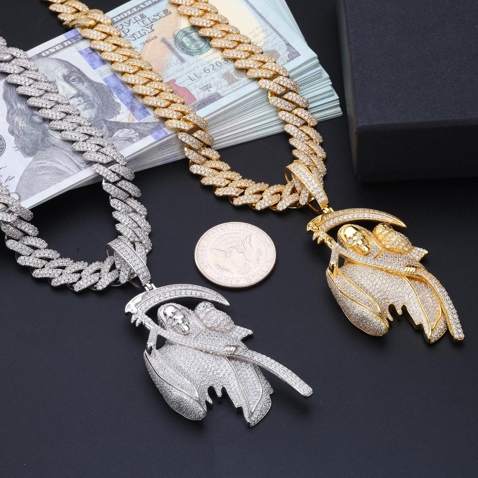【#P535】Iced Out Reaper Pendant With Owl UCCIYO S925 Sterling Silver Synthetic Moissanite Pendant Necklace for Women Men Hip Hop Jewelry Gift