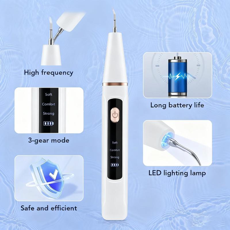 Electric Tooth Cleaner with Light, Dental Cleaner, Teeth Scaler 3 Modes Adjustable, Includes 2 Cleaning Heads, Home Teeth Care Tool for Adults