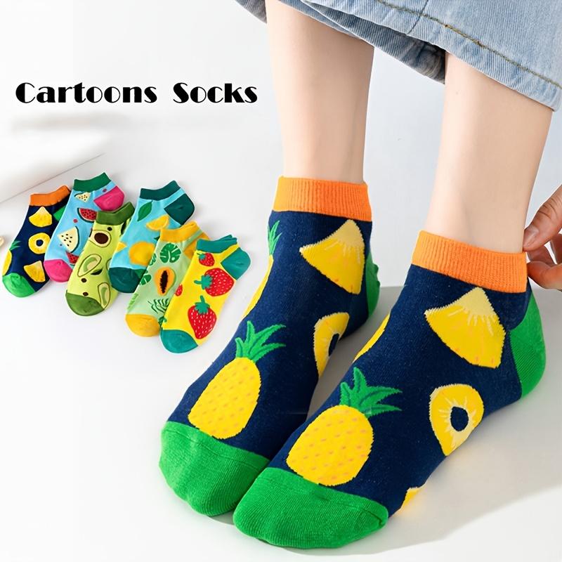 6/12 Pairs Random Men'S Ankle Socks Featuring Fruit And Vegetable Patterns - Made from Colorful Knitted, Machine Washable, Low-Cut Design Suitable for Casual Wear, Adorable Socks Perfect for Outdoor Activities. Soft, Comfortable