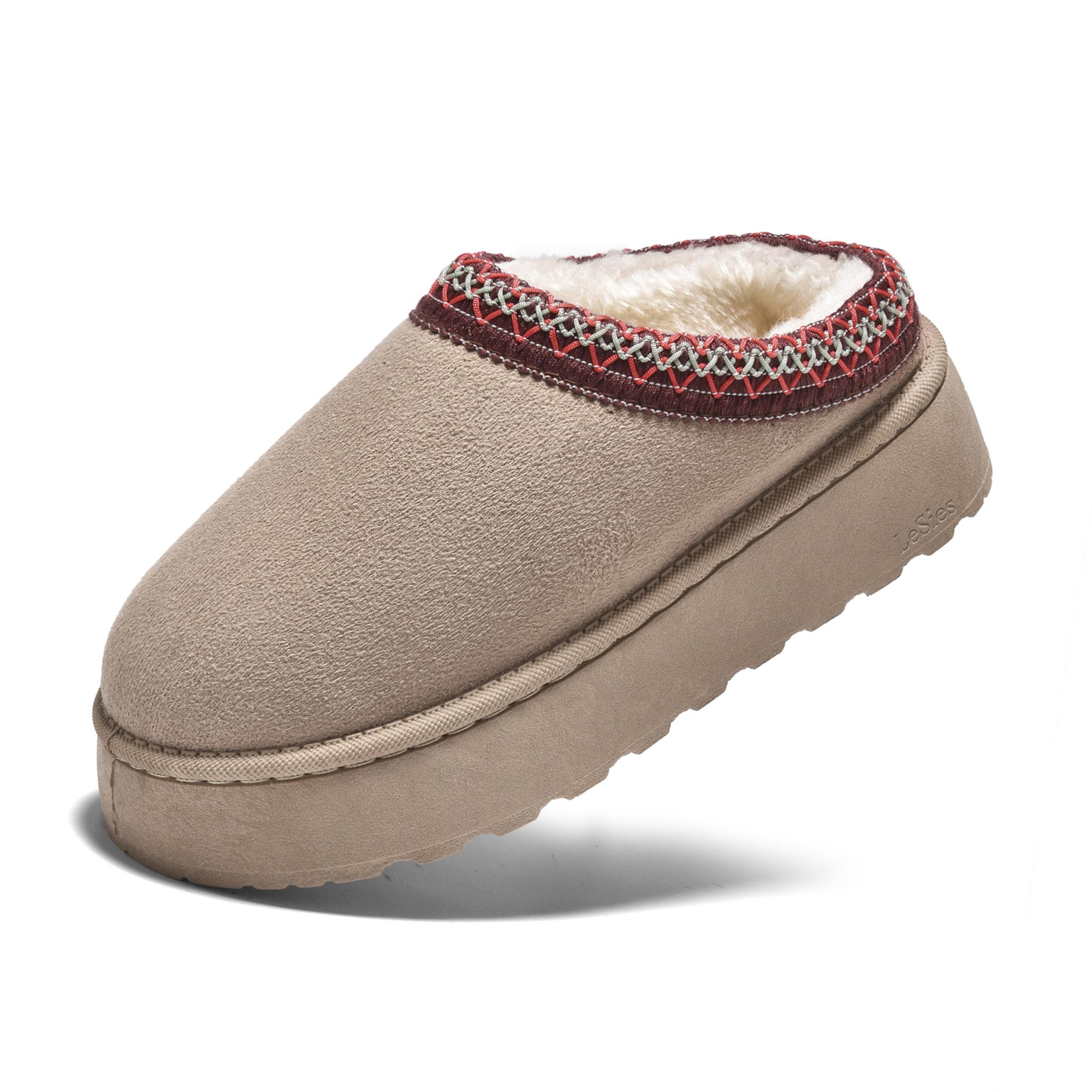 Women's Platform Slippers Suede Fuzzy Cozy Slip-on Snow Boots Winter Warm Comfy Outdoor Indoor