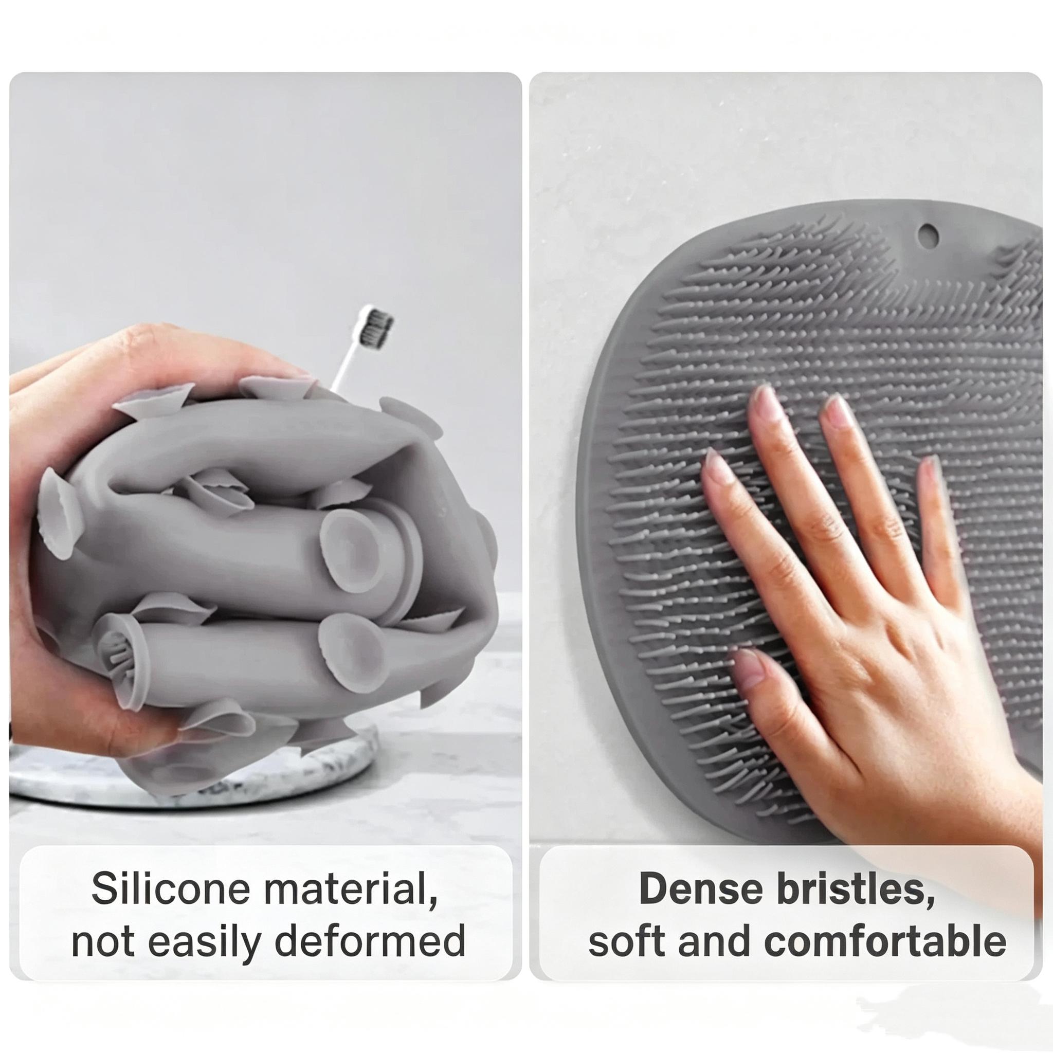 Silicone Shower Foot Scrubber Mat with Wall-Mounted Suction Cups, 25x30cm Feet & Back Cleaning Pad with Natural Sponge, Practical Hanging Brush, Fast Rinse Dry Relaxing Massage Bathroom Bath Accessory