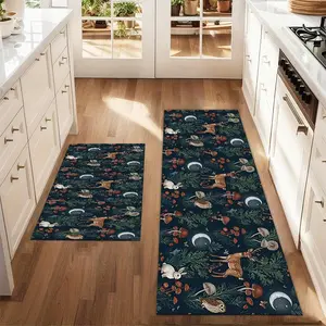 2pcs Christmas and New Year printed kitchen rug Enchanted forest repeatable with dark bl Floor Mat Set Farmhouse Kitchen Rug Dining Room Flooring Laundry Room Decor Home Decor Rug Carpet Mat