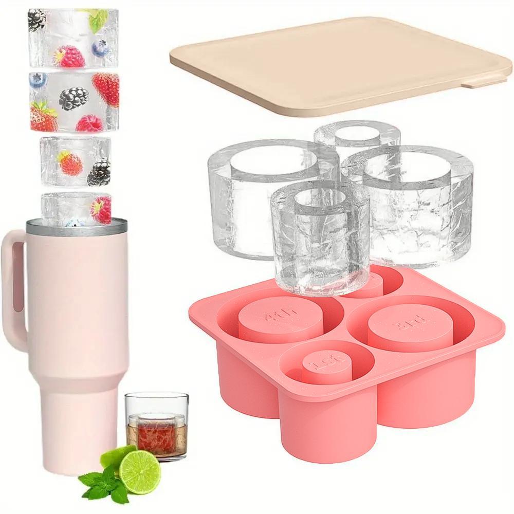1PC Stanley silicone ice tray, 4-panel covered easy to release ice cube mold, large capacity water cup accessories for coffee, cocktails, and cold drinks enthusiasts, Stanley ice cream cup accessories