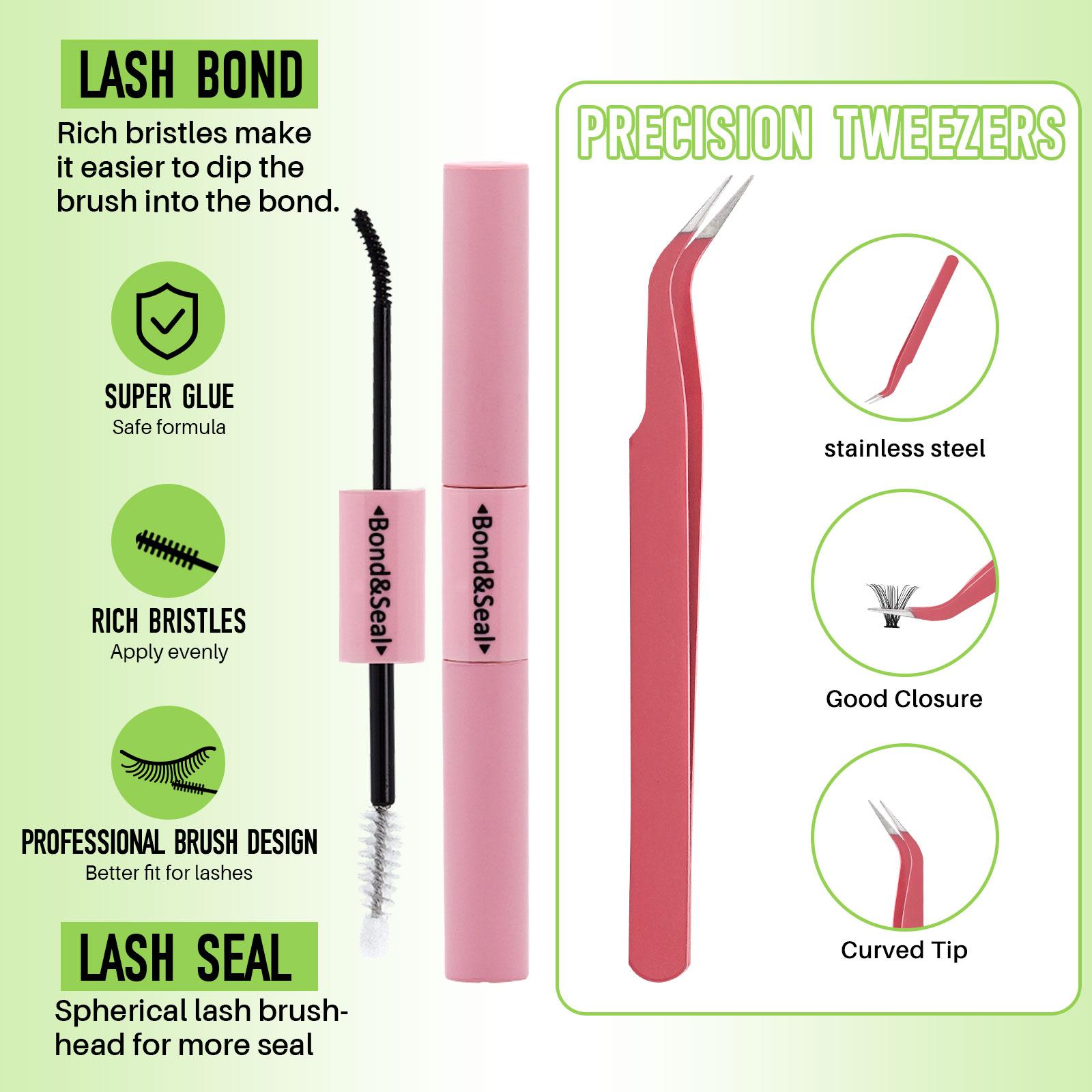 Eyelash Extensions Kit, 1 Box Eyelash Glue & Tweezers, Professional Eye Tool for Women, Lashes Clusters Eye Makeup Accessories for Home & Salon Use, Eyelash Kit, Eye Tools, Beauty Eyelash Clusters, Cosmetic