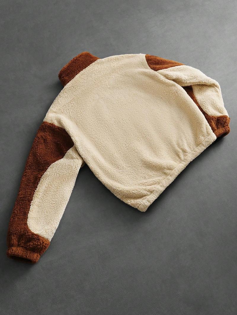 Men's Vintage Color Block Fleece Jacket, Half-Zip Stand Collar, Cozy Warmth for Casual Street Style, Perfect for Spring & Fall Men's Vintage Color Block Fleece Jacket, Half-Zip Stand Collar, Cozy Warmth for Casual Street Style, Perfect for Spring & Fall