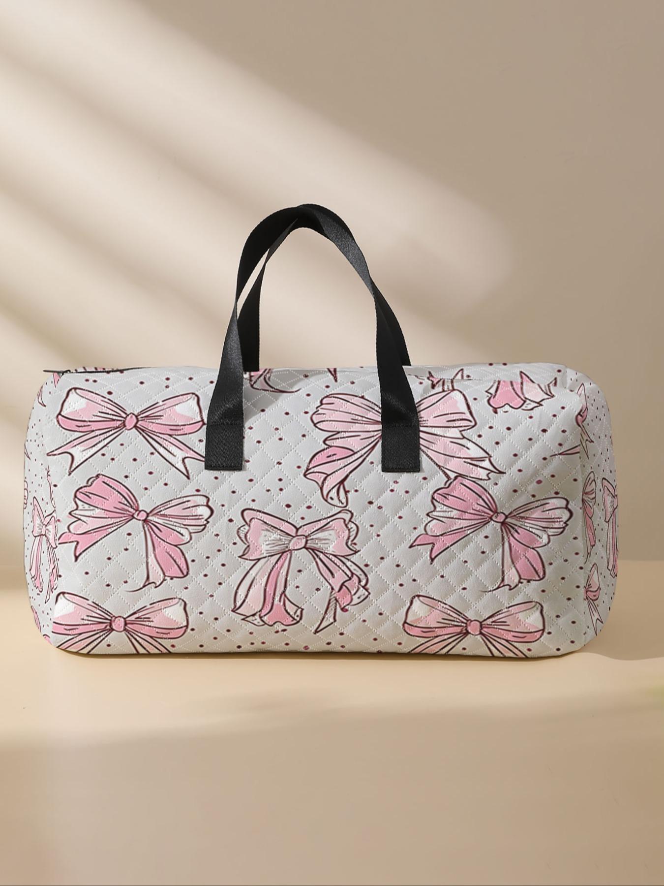 2024 New Style Quilted Bow Pattern Duffle Bag, Large Capacity Travel Bag, Portable Overnight Duffel Bag with Shoe Storage, Fashionable Travel Bag for Women & Girls